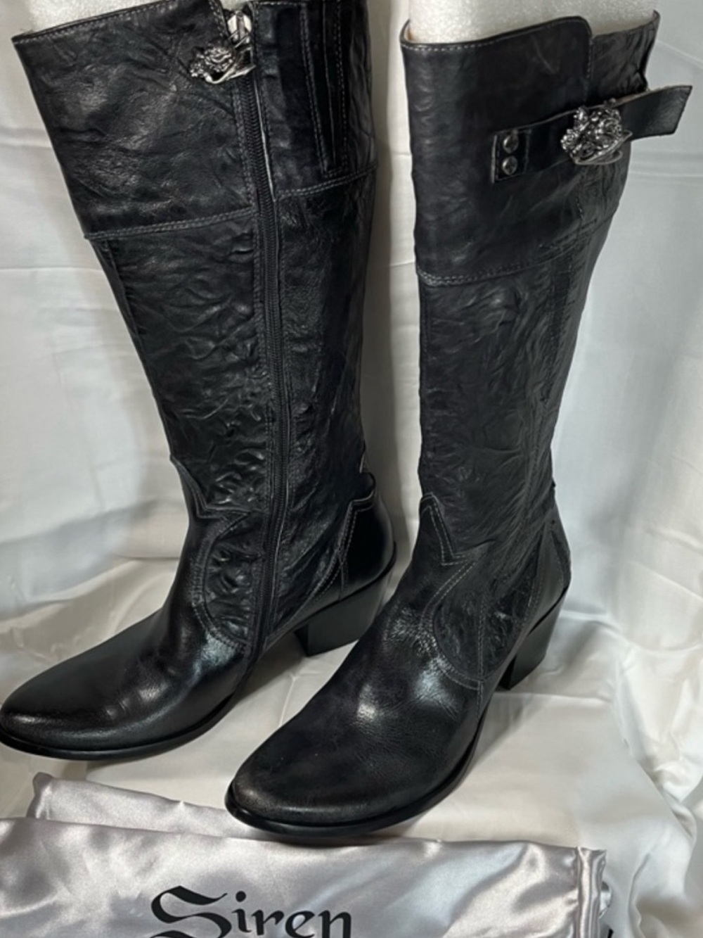 EUC Vintage Siren by Mark Nason Black Leather Knee-High Heeled Boots
